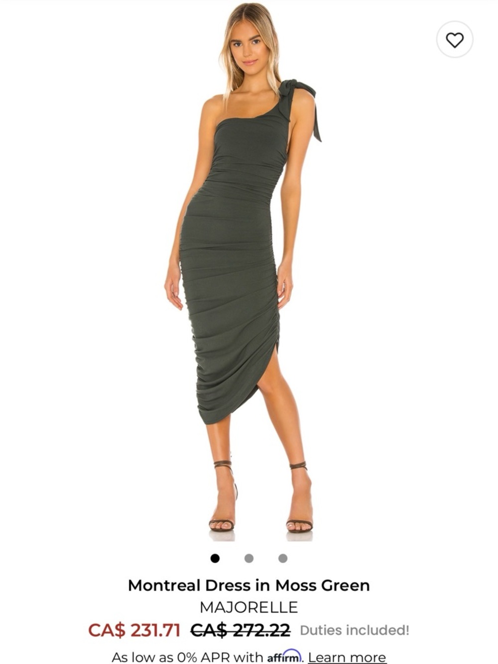 Revolve MAJORELLE Montreal One-Shoulder Midi Dress in Moss Green - XS